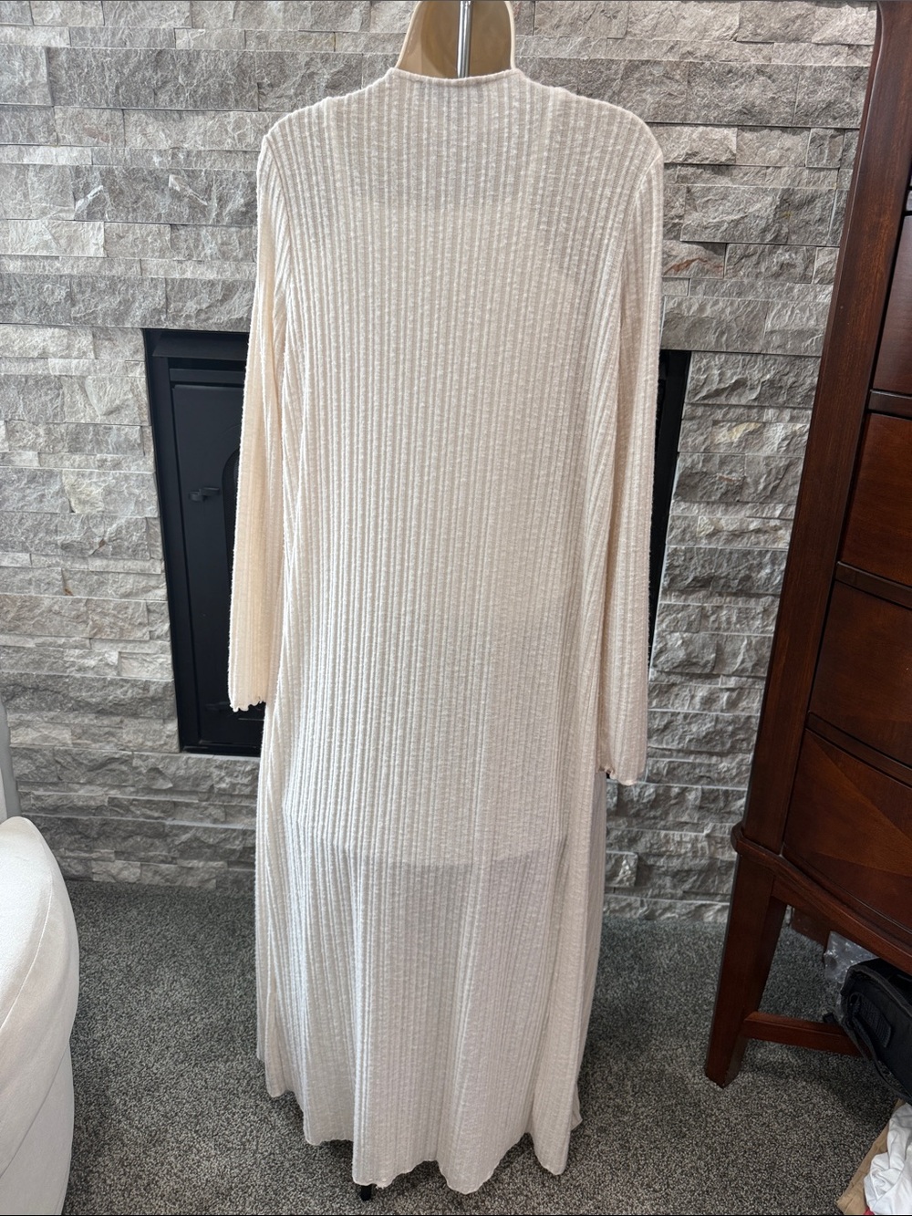 Lulu's Cream Long Open-Front Ribbed Duster Cardigan - Picture 7 of 7